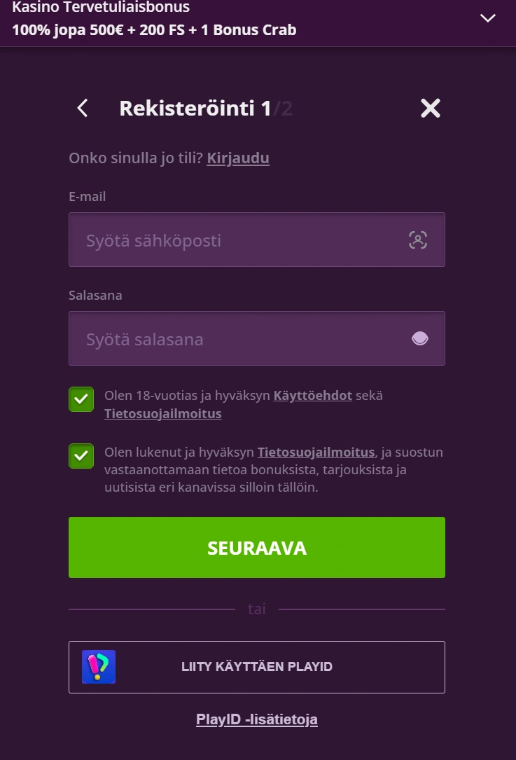 Rekisteröityminen